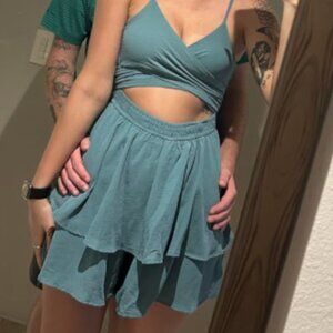 Women's Romper Sexy V Neck Twist Spaghetti Straps Double Layer Ruffle Hem Mini